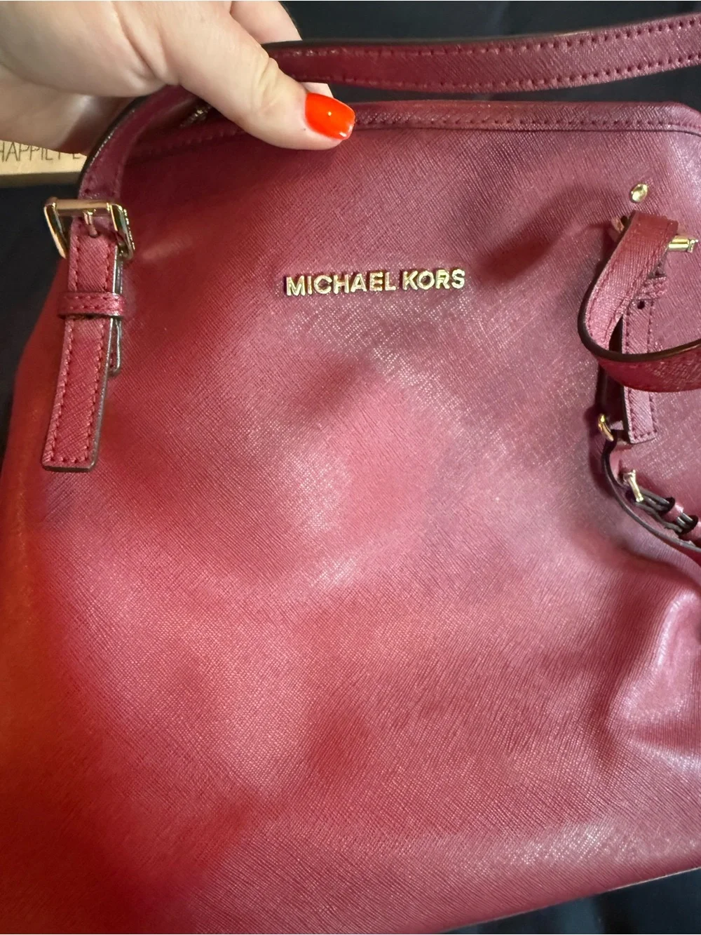 Michael Kors Red Saffiano Leather Tote with Gold Hardware